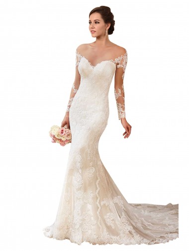 Long Sleeves Maermaid Sweetheart Lace Wedding Dress Brisbane