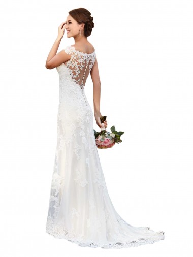 Illusion Bateau Neckline Fit and Flare Lace Wedding Dress Brisbane
