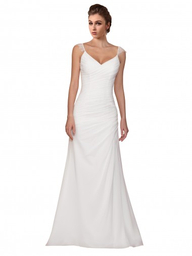 V-Neck Sheath Chiffon Wedding Dress with Straps Brisbane