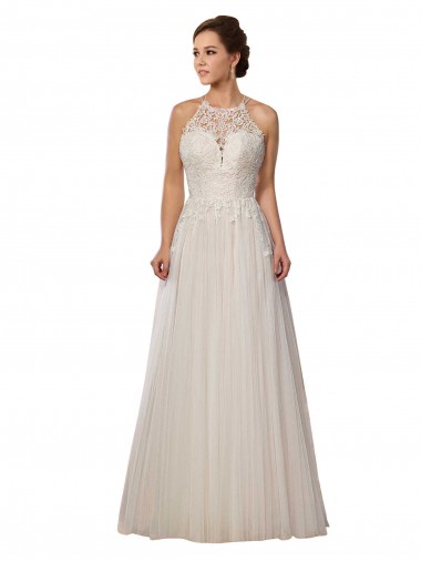 Illusion Halter Lace Boho Wedding Dress with Plunging Sweetheart Bodice Brisbane