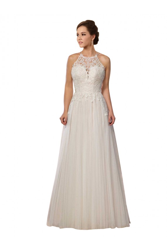 Illusion Halter Lace Boho Wedding Dress with Plunging Sweetheart Bodice Brisbane
