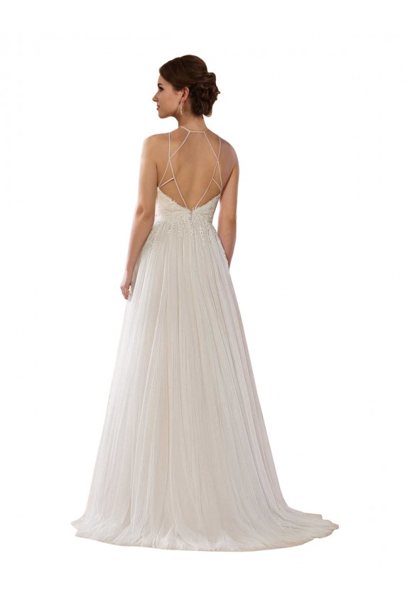 Illusion Halter Lace Boho Wedding Dress with Plunging Sweetheart Bodice Brisbane