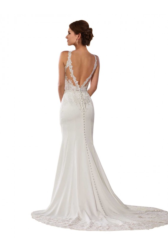 Modern Deep V-Neck Sheath Lace Wedding Dress with Open V-Back Brisbane