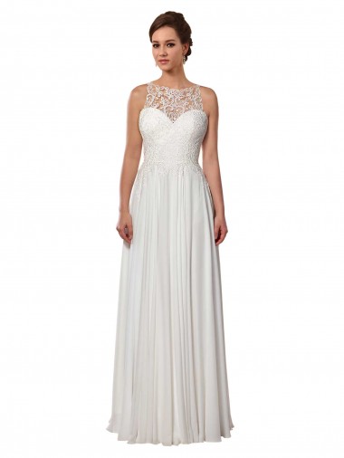 Illusion Neck A-Line Chiffon Beach Wedding Dress with Lace Halter Neckline Brisbane