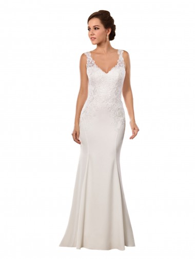 V-Neck Mermaid Crepe Wedding Dress with Lace Bodice Brisbane