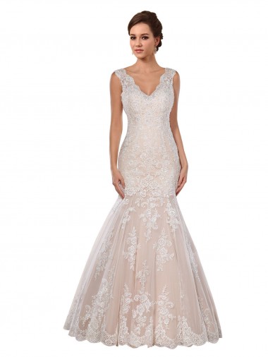 Classic Fit and Flare V-Neck Mermaid Lace Wedding Dress Brisbane