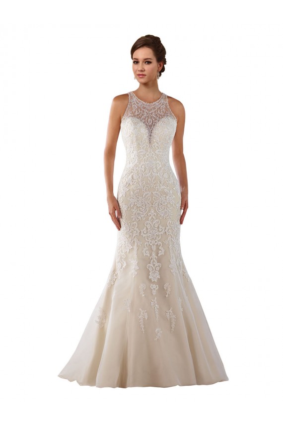 High Neck Mermaid Lace Wedding Dress with Illusion Back Brisbane