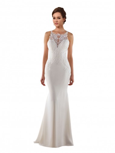 Modern High Neck Sheath Wedding Dress with Lace Bodice Brisbane