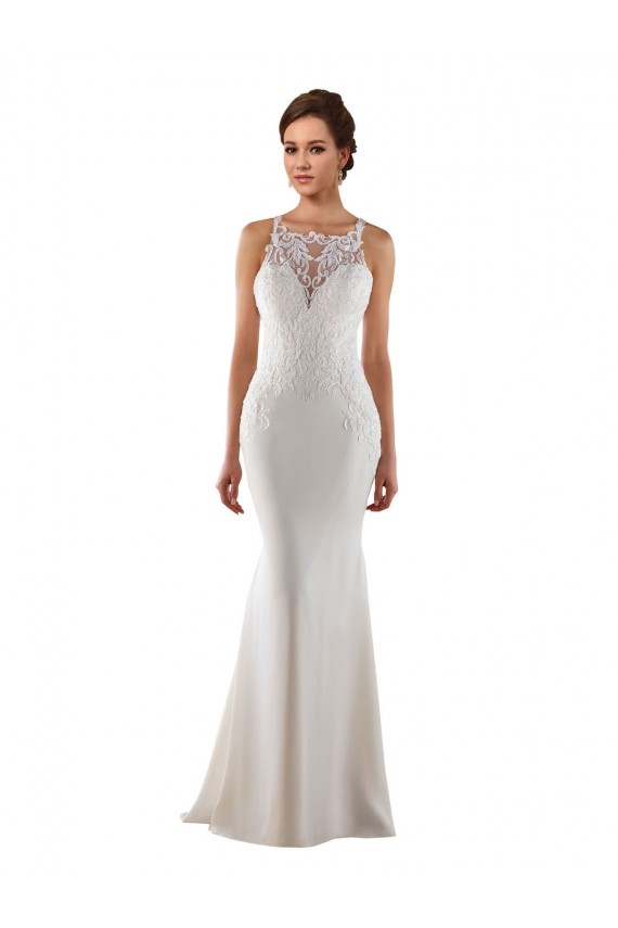 Modern High Neck Sheath Wedding Dress with Lace Bodice Brisbane