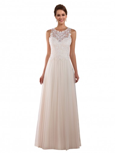 High Neck A-Line Tulle Wedding Dress with Lace Back Brisbane