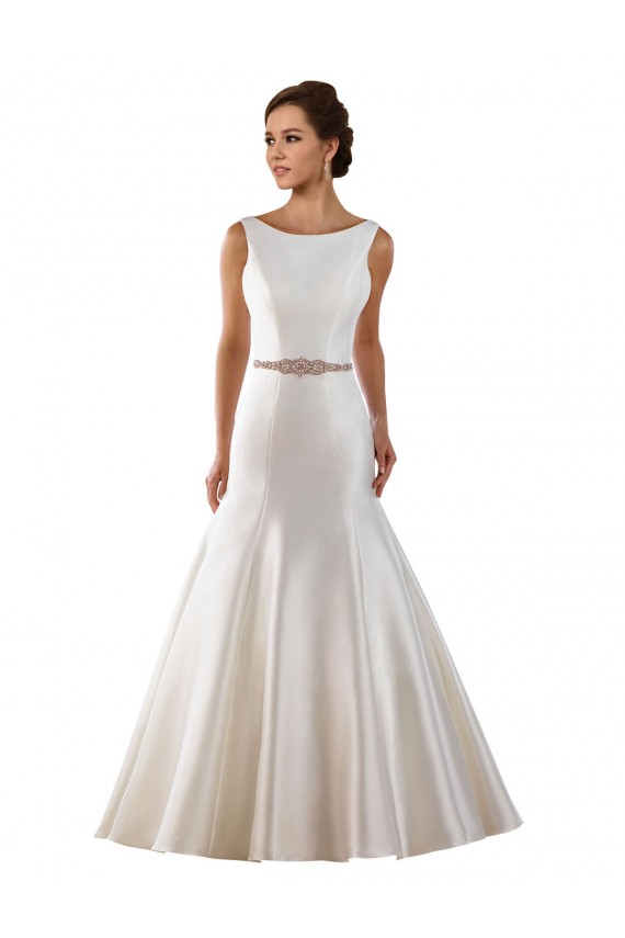 Modern Boat Neck Mermaid Satin Wedding Dress with Deep V-Back Brisbane