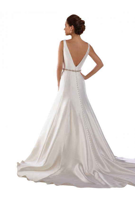 Modern Boat Neck Mermaid Satin Wedding Dress with Deep V-Back Brisbane