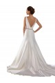 Modern Boat Neck Mermaid Satin Wedding Dress with Deep V-Back Brisbane