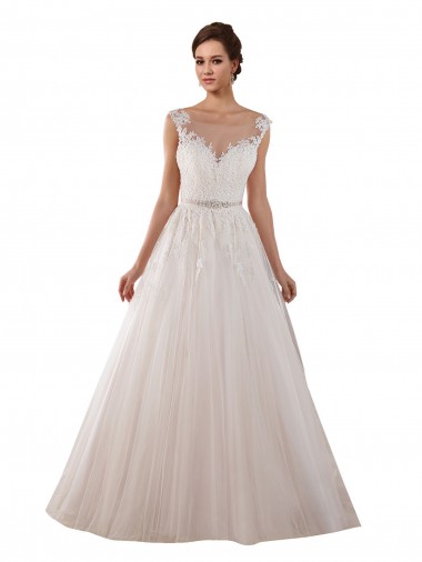 Illusion Sweetheart Neck Ball Gown Tulle Wedding Dress with Lace Bodice Brisbane