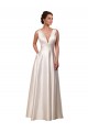 Deep V-Neck A-Line Satin Wedding Dress with Pockets Brisbane