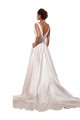 Deep V-Neck A-Line Satin Wedding Dress with Pockets Brisbane