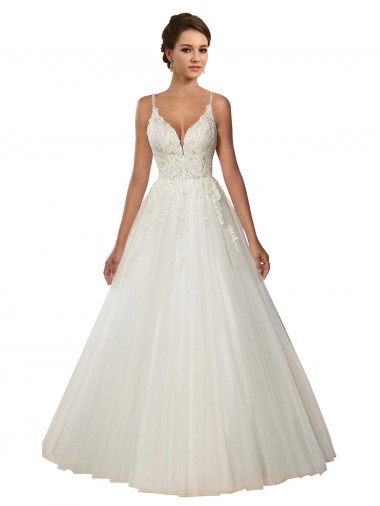 Modern Spaghetti Straps Ball Gown Tulle Wedding Dress with Lace Bodice Brisbane