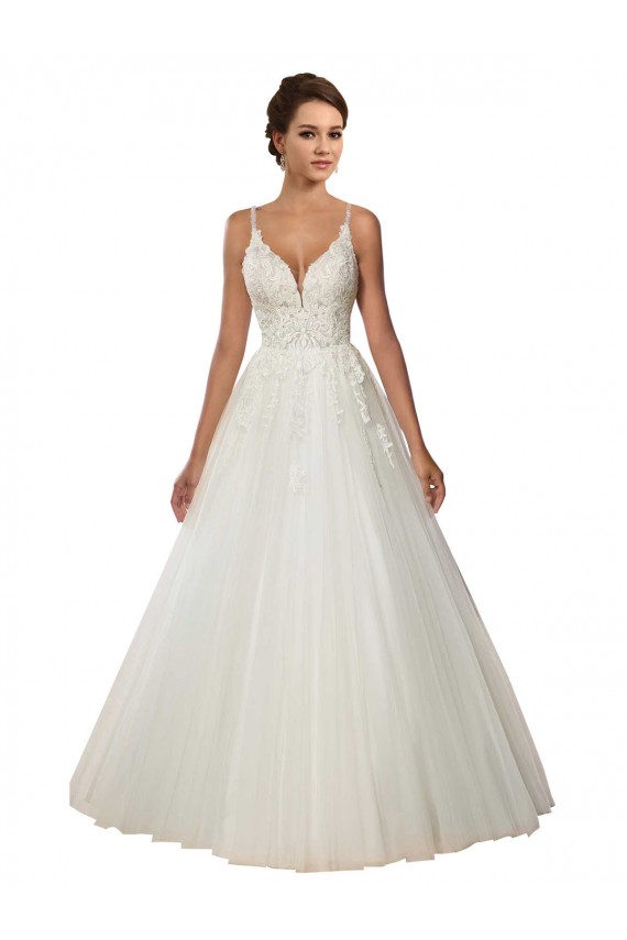 Modern Spaghetti Straps Ball Gown Tulle Wedding Dress with Lace Bodice Brisbane