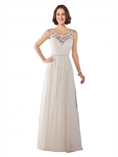 High Lace Neck Illusion Back Tulle Boho Wedding Dress Brisbane