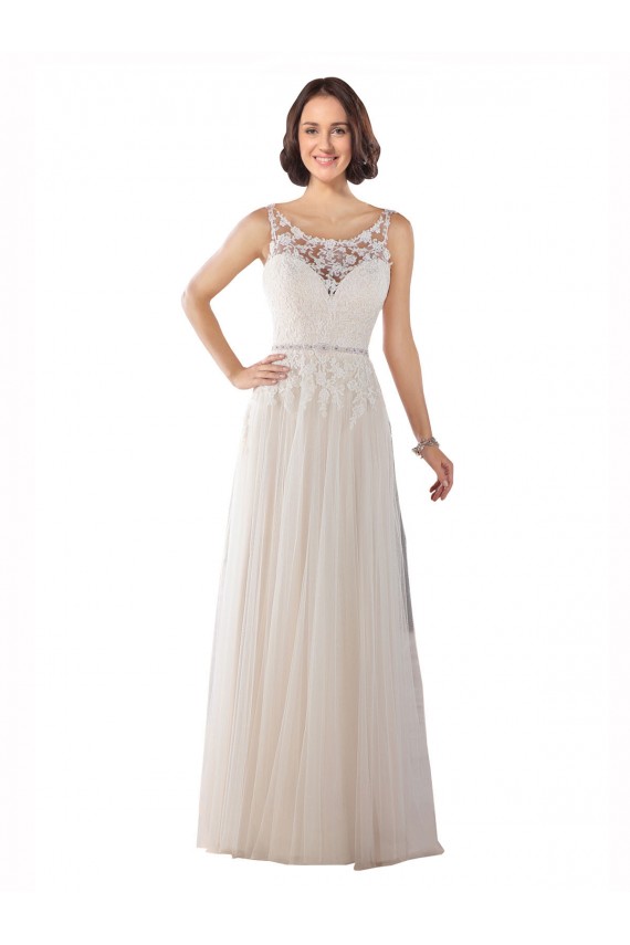 High Lace Neck Illusion Back Tulle Boho Wedding Dress Brisbane