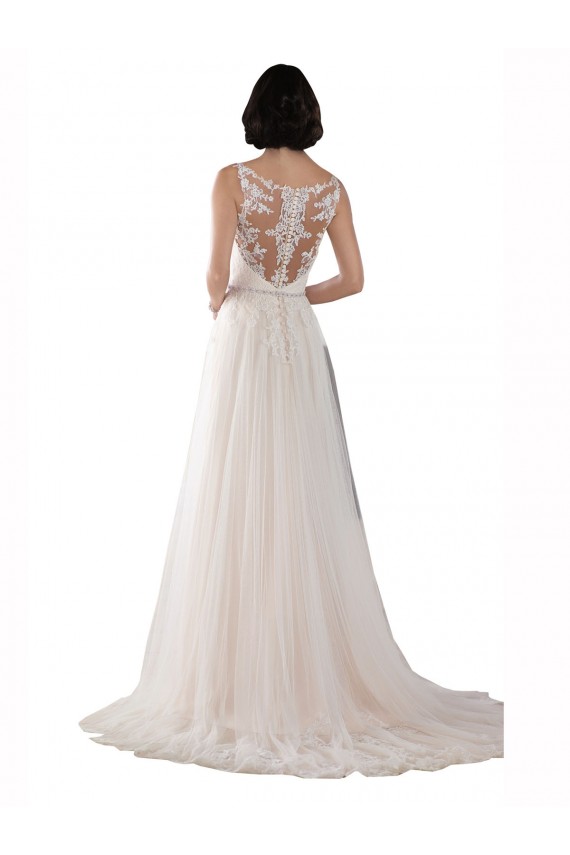 High Lace Neck Illusion Back Tulle Boho Wedding Dress Brisbane