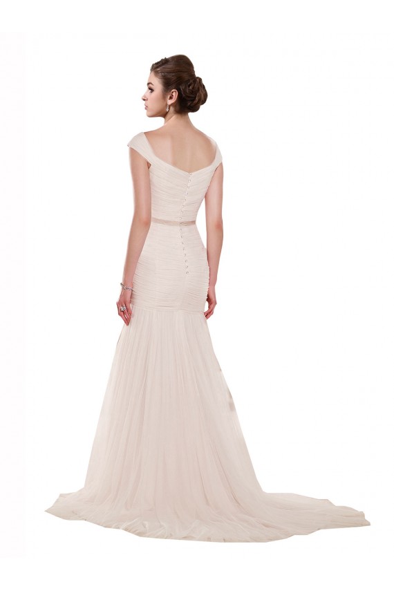 Cap Sleeves Off the Shoulder Ruched Mermaid Tulle Beach Wedding Dress Brisbane