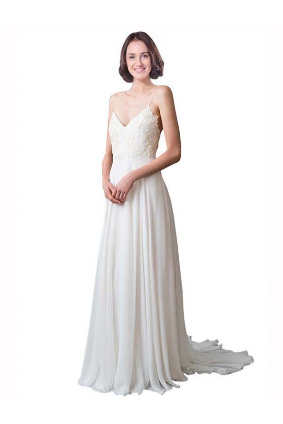 Spaghetti Straps V-Neck A-Line Chiffon Beach Wedding Dress Brisbane