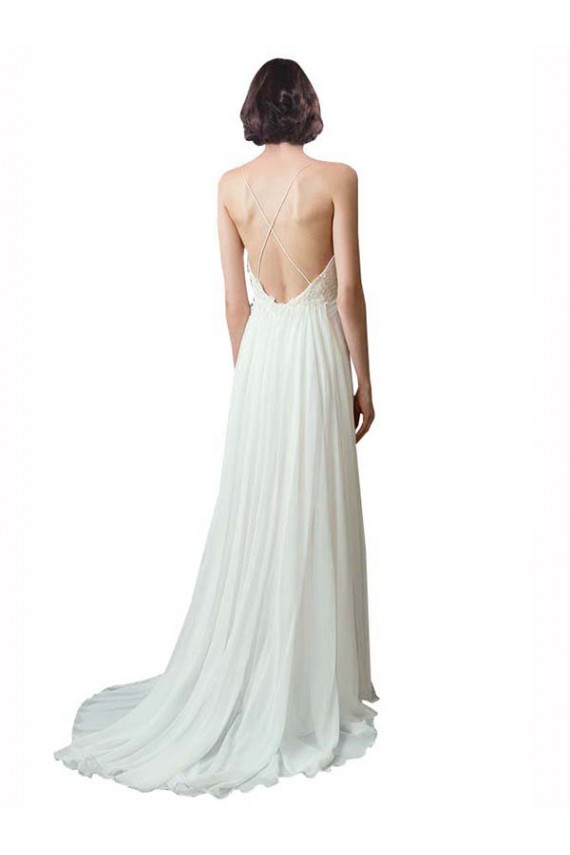 Spaghetti Straps V-Neck A-Line Chiffon Beach Wedding Dress Brisbane