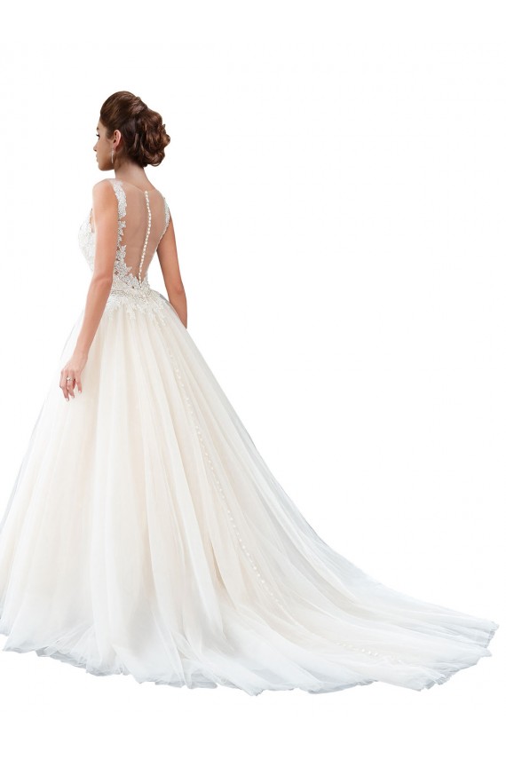 Illusion Neck A-Line Tulle Beach Wedding Dress with Lace Bodice Brisbane