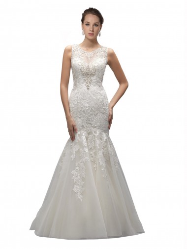 Illusion High Neck Mermaid Lace Wedding Dress Brisbane