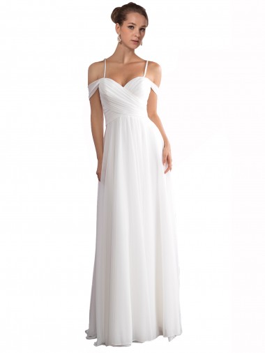 Off the Shoulder A-Line Ruched Chiffon Beach Wedding Dress Brisbane
