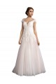 Illusion Cap Sleeves A-Line Tulle Beach Wedding Dress with Lace Bodice Brisbane