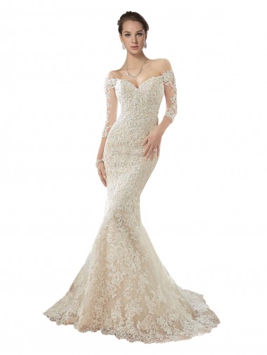Long Sleeves Off the Shoulder Trumpet Lace Wedding Dress Brisbane