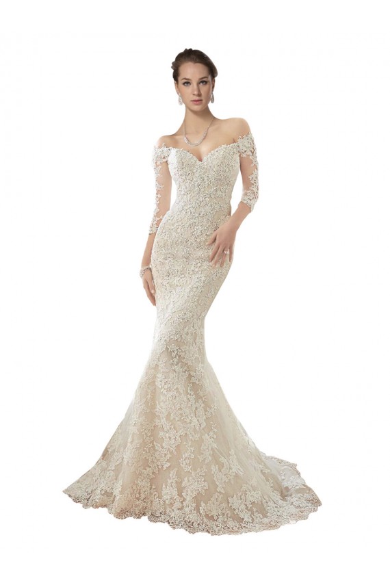 Long Sleeves Off the Shoulder Trumpet Lace Wedding Dress Brisbane