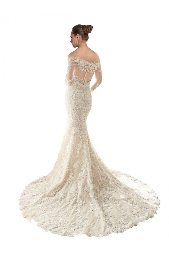 Long Sleeves Off the Shoulder Trumpet Lace Wedding Dress Brisbane