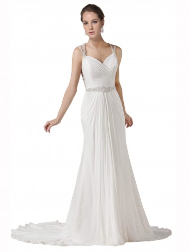 Sweetheart Sheath Chiffon Beach Wedding Dress with Beaded Belts Brisbane