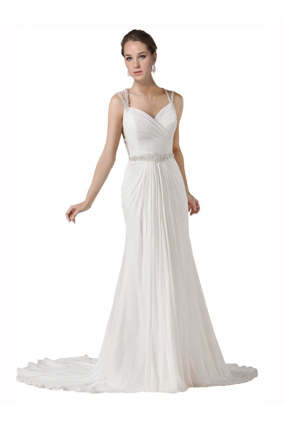 Sweetheart Sheath Chiffon Beach Wedding Dress with Beaded Belts Brisbane
