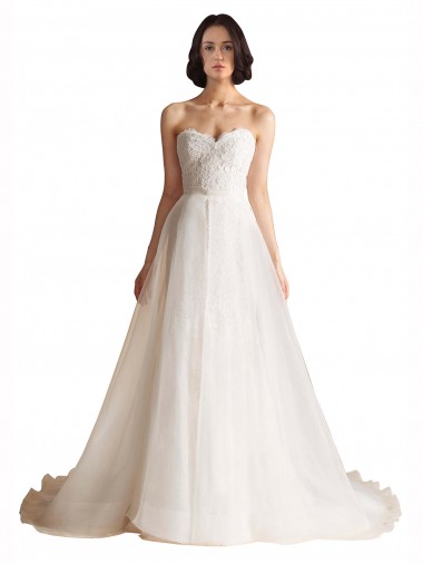 Strapless Sweetheart Lace Bodice A-Line Organza Wedding Dress Brisbane