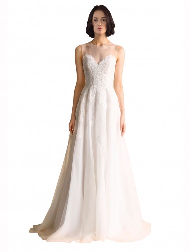 Illusion Neck A-Line Organza Wedding Dress Brisbane