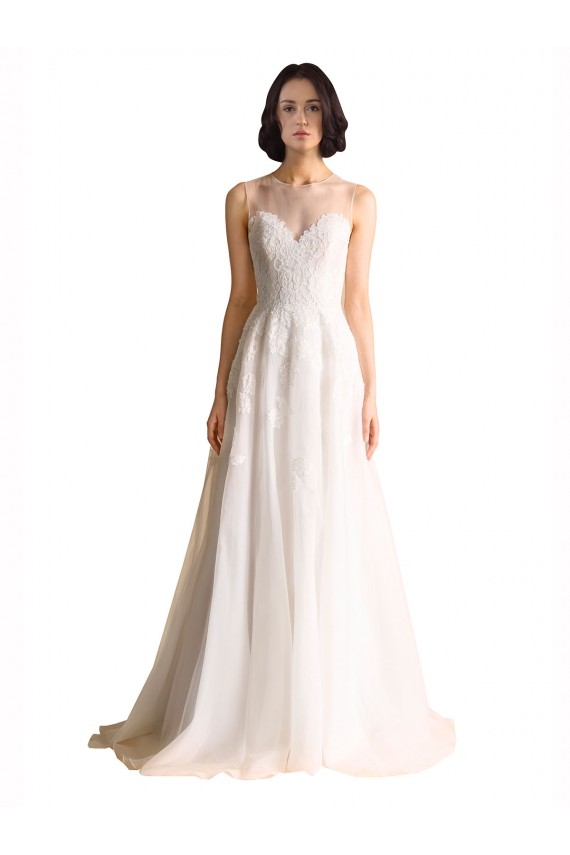 Illusion Neck A-Line Organza Wedding Dress Brisbane