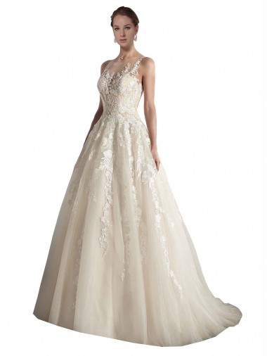 Illusion Neck A-Line Tulle Wedding Dress Brisbane