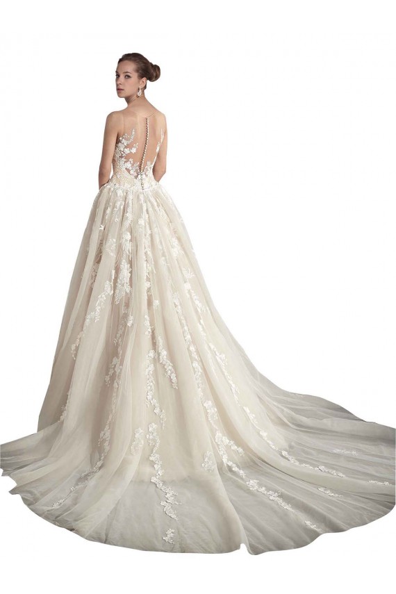 Illusion Neck A-Line Tulle Wedding Dress Brisbane