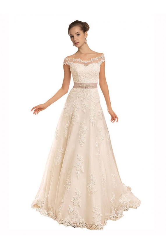Off the Shoulder Illusion Back A-Line Lace Beach Wedding Dress Brisbane