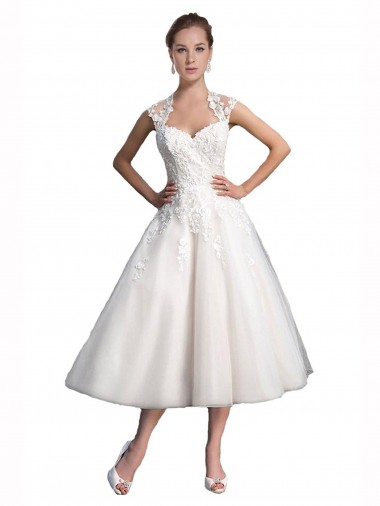 A-Line Short Tea Length Sweetheart Tulle Lace Beach Wedding Dress Brisbane