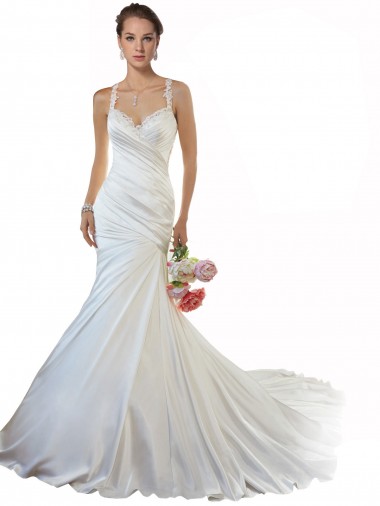 Sweetheart Mermaid Satin Beach Wedding Dress with Illusion Lace Back Brisbane