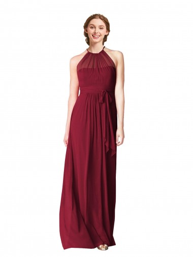 Halter Neck Chiffon Bridesmaid Dress with Shirred Bodice Brisbane