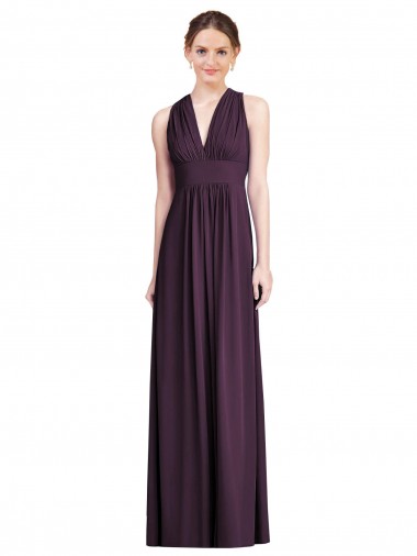Long Chiffon V-Neck Bridesmaid Dress with Shirred Bodice Brisbane