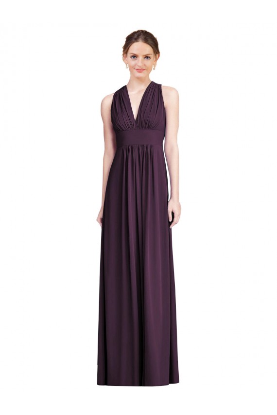 Long Chiffon V-Neck Bridesmaid Dress with Shirred Bodice Brisbane