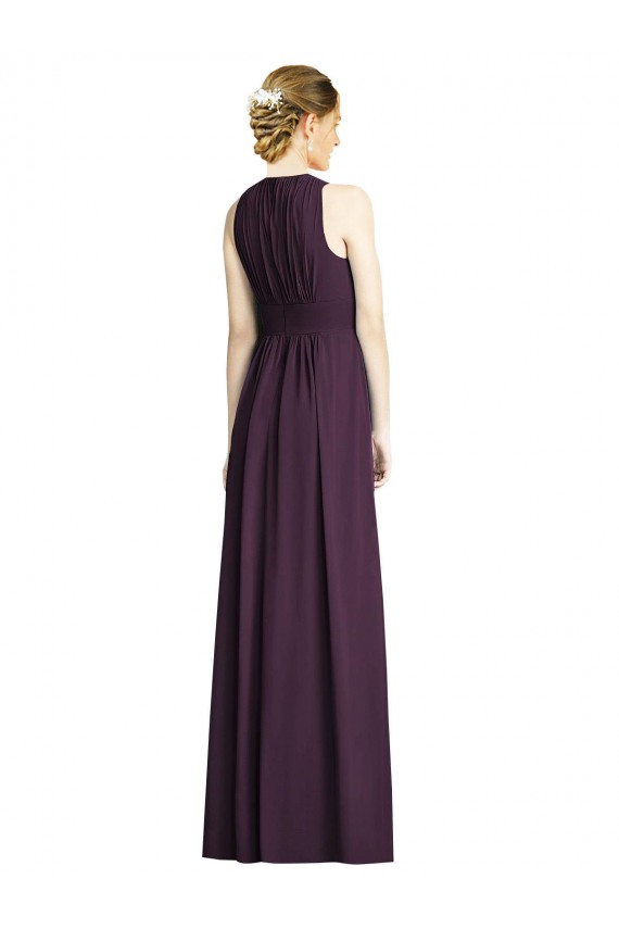 Long Chiffon V-Neck Bridesmaid Dress with Shirred Bodice Brisbane