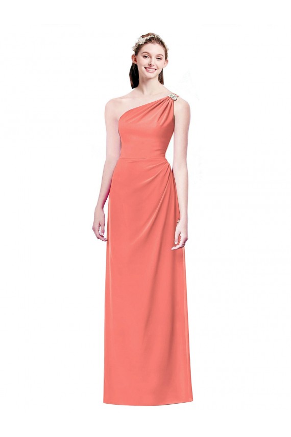 Draped Full Length One Shoulder Chiffon Bridesmaid Dress Brisbane